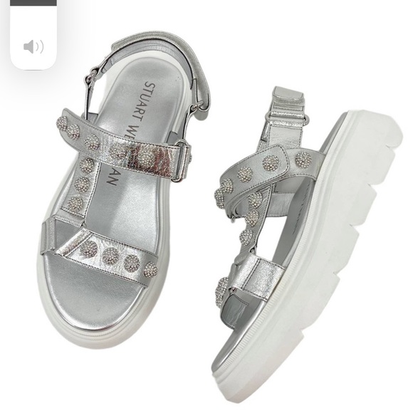 Stuart Weitzman Crystal Ball Embellished Sandals in Silver Size 9 - Picture 10 of 12